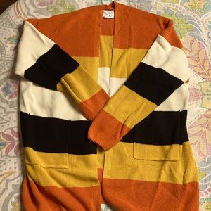 Halloween candy corn cardigan
